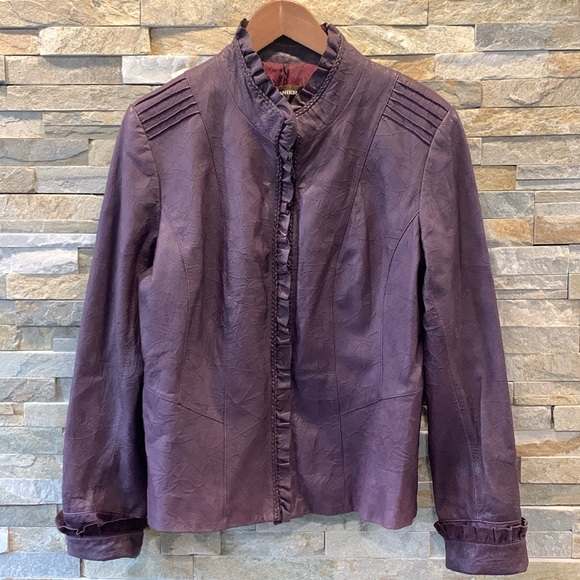 Danier Jackets & Blazers - Vintage Danier Purple Leather coat with ruffle details XL